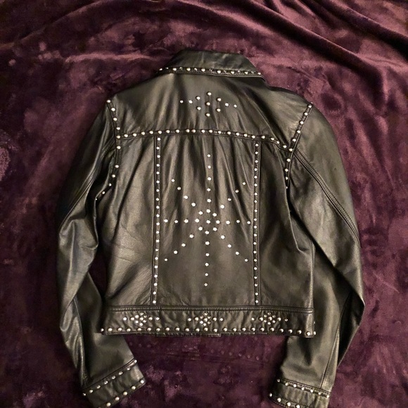 Leather Glam/Metal 80s Rhinestone & Studs Moto Jacket - Picture 2 of 8